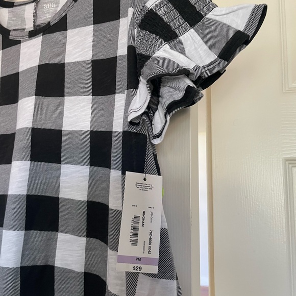a.n.a Black and White Buffalo Check Ruffle Sleeve Top - Picture 3 of 3